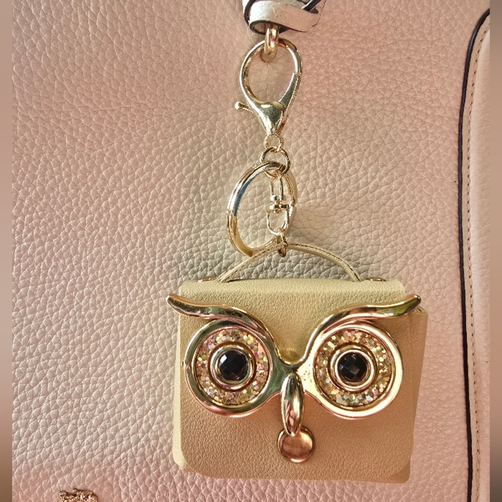 Owl Keychain in Gold and Tan